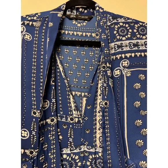 ZARA Patchwork Bandana Print Pleated Skirt Mini Dress w/ Necktie, Sz M - Picture 5 of 12